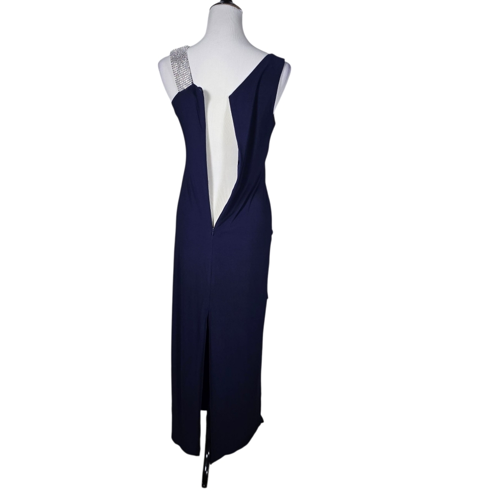 Scarlett Nite 8 Blue One-Shoulder Draped Shimmering Strap Formal Gown Dress - Picture 5 of 8